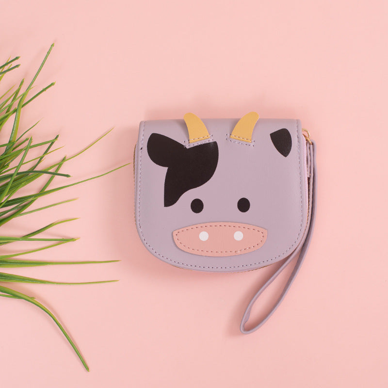 Wholesale Cartoon Cute Cow Girl T Student Zipper Coin Purse Pu Wallet