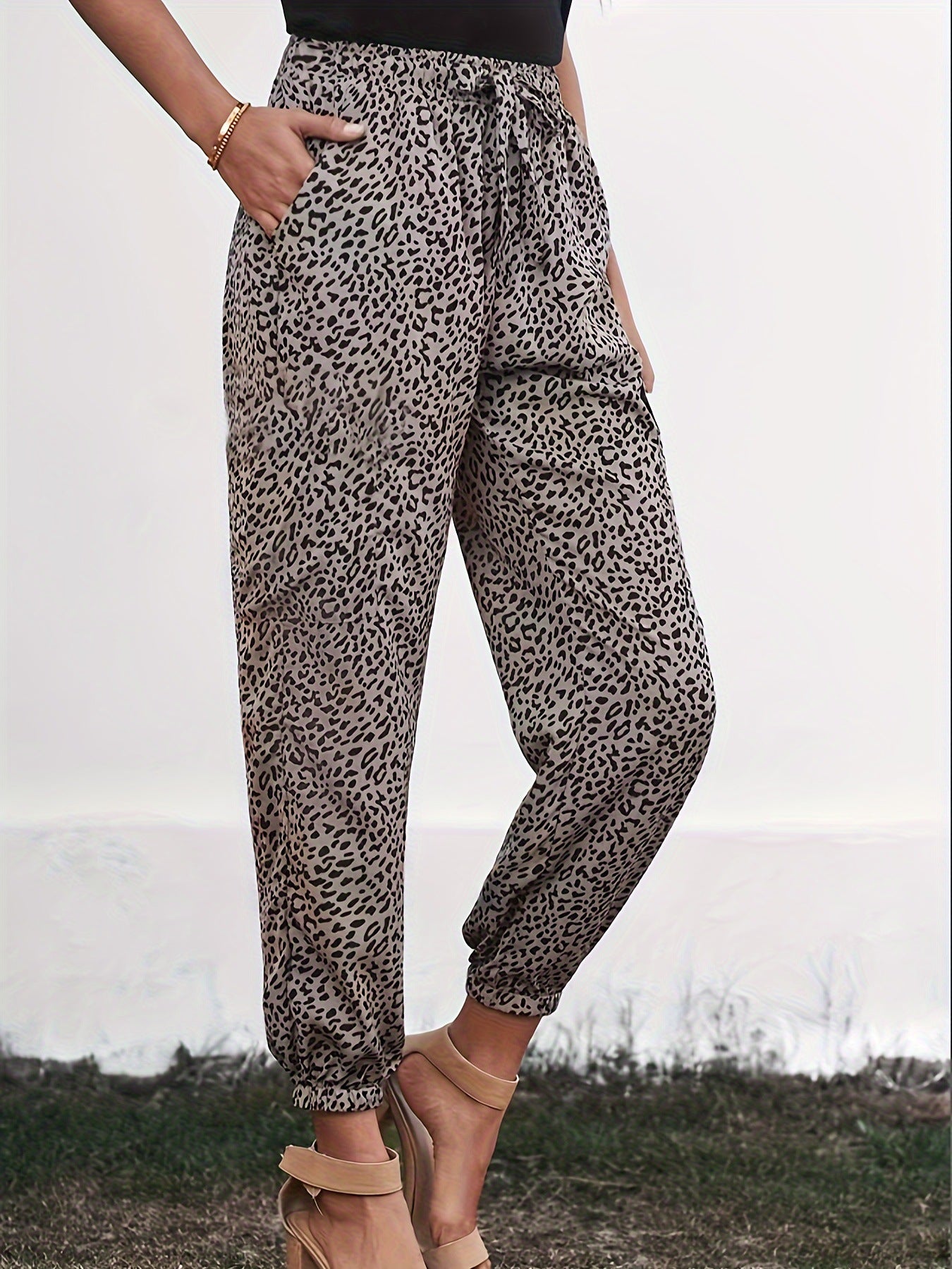 Wholesale Leopard Print High Waist Elastic Sports Sweatpants