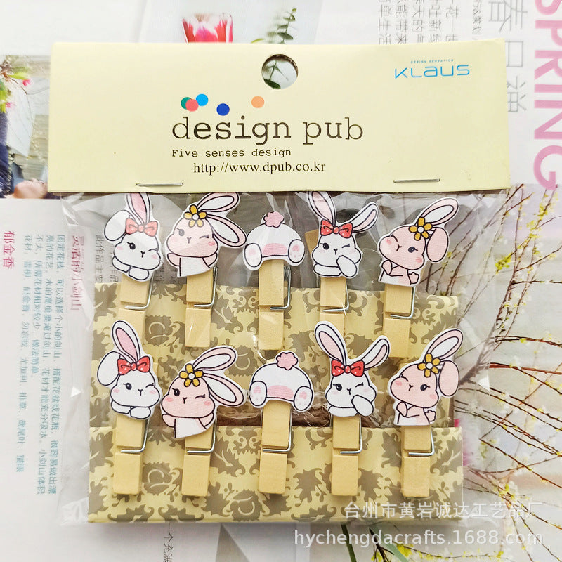 Wholesale Easter element collection cartoon rabbit clip hanging photo wall kindergarten flower shop card Easter egg small wooden clip
