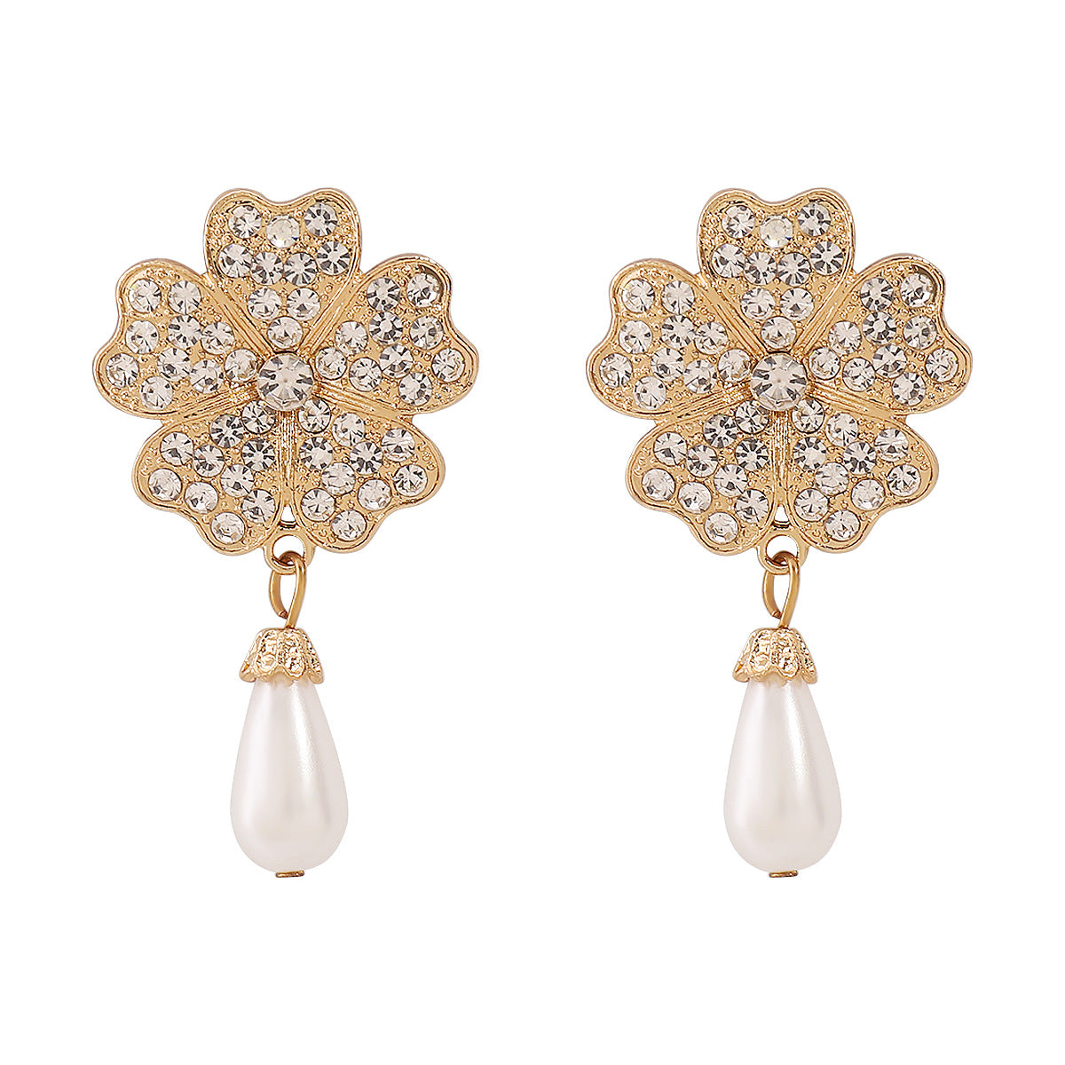 Wholesale Flower Diamond White Pearl Earrings Bracelet Necklace