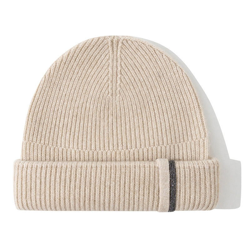 Wholesale Autumn and Winter Heavy Beaded Necklace Hole Thickened Pure Cashmere Knitted Hat