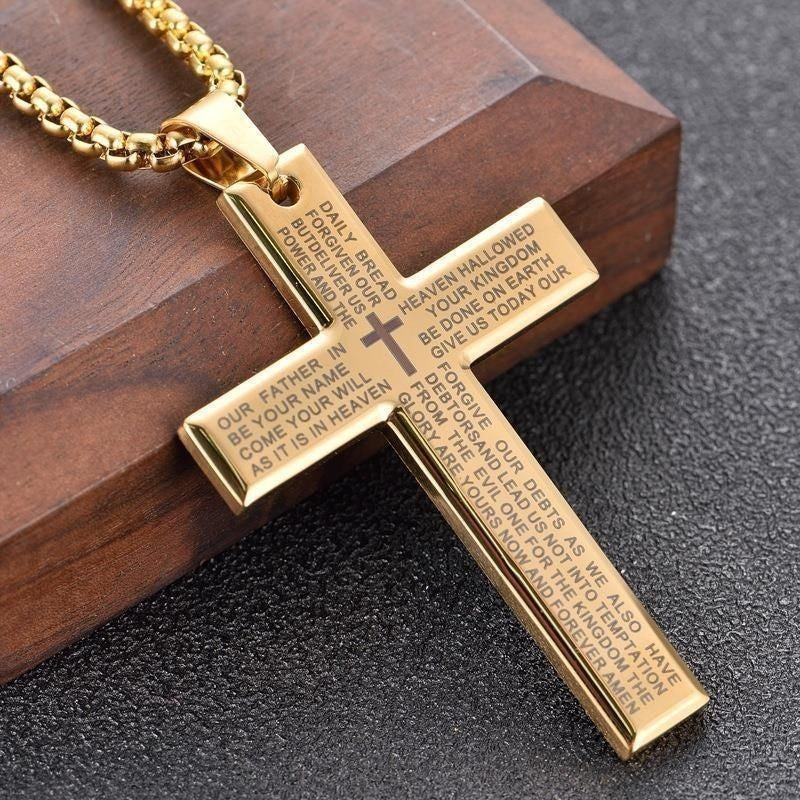 Wholesale Cross Scripture Titanium Steel Cross Necklace