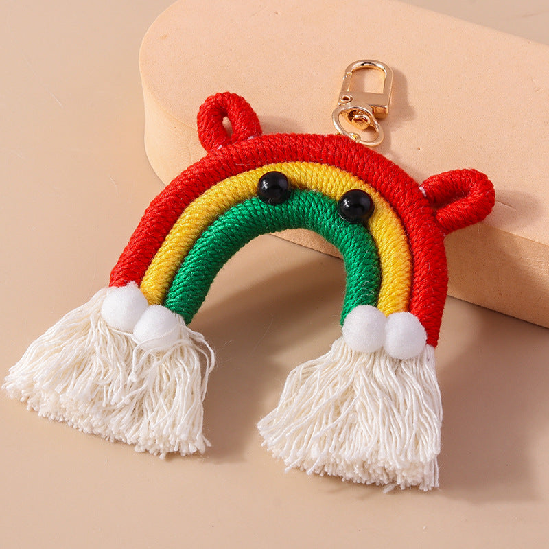 Wholesale Cartoon Rainbow Tassel Hand Knitted Keychain