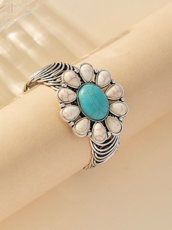 Wholesale Bohemian style oval flower pattern turquoise eco-friendly bracelet