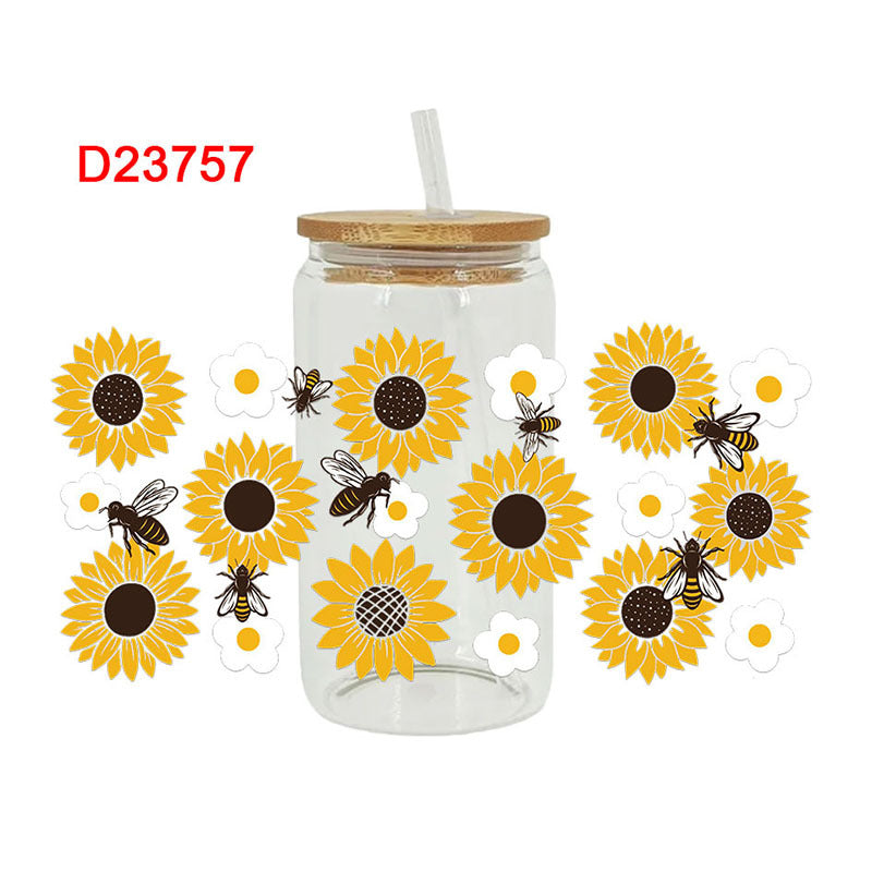 Wholesale Colorful Butterfly Flowers 16oz Cup UV DTF Wraps