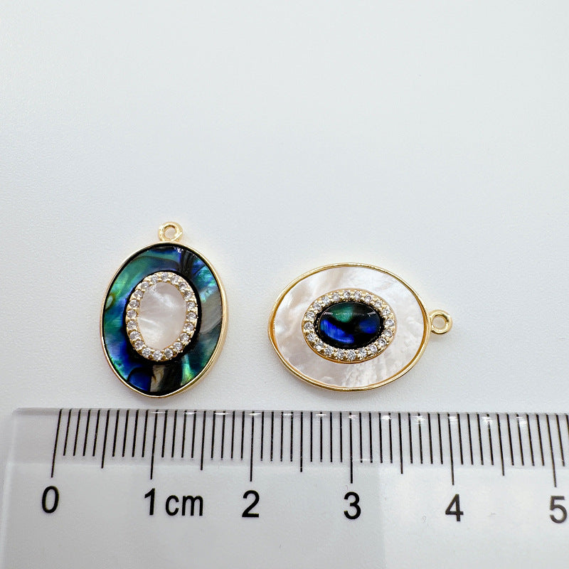 Wholesale 18K Gold Plated Copper Natural White Abalone Butterfly Four Leaf Flower Vintage Oval Pendant