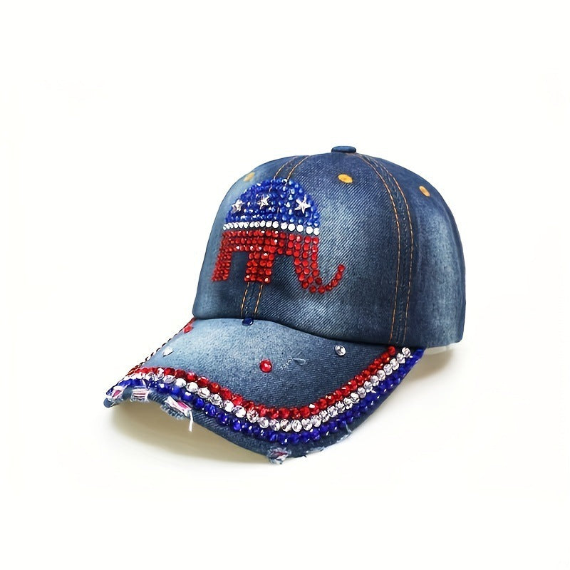 Wholesale New Baseball Cap Flag Denim Diamond-encrusted Election Event Cap Sunshade Sunscreen Cap Tide Cap
