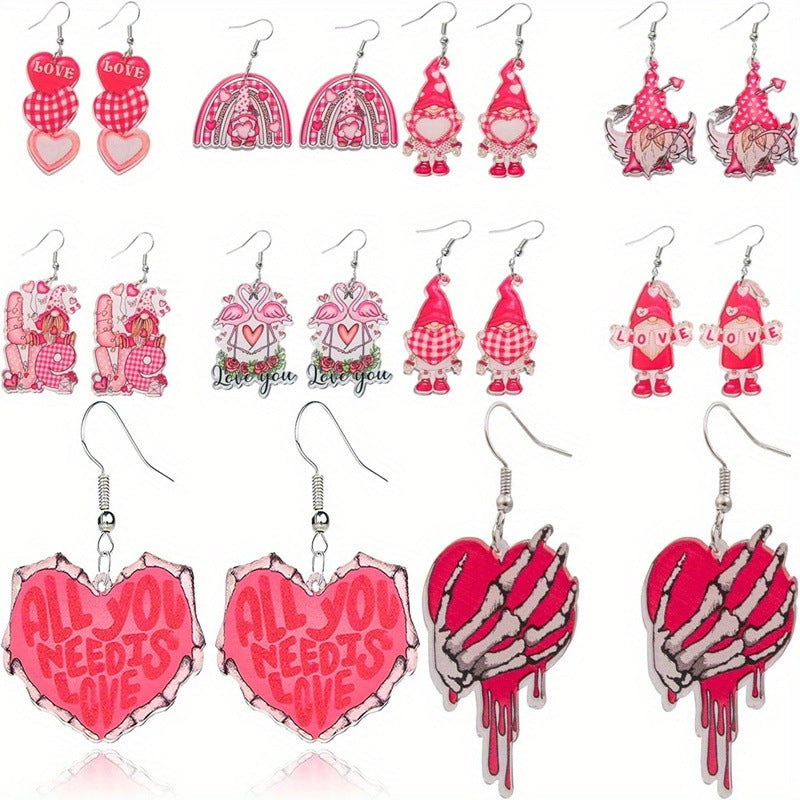 Wholesale  Valentine' s Day Pink Dwarf Flamingo Letter Earrings