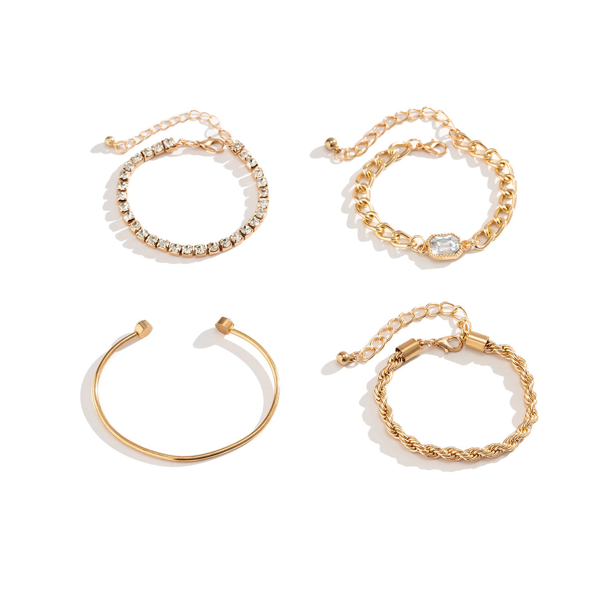 Conjunto de brazalete de metal apilado de la cadena de giro de diamante completo al por mayor