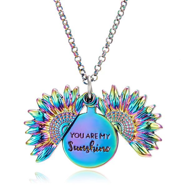 Wholesale Sunflowers can open engraved couple necklace