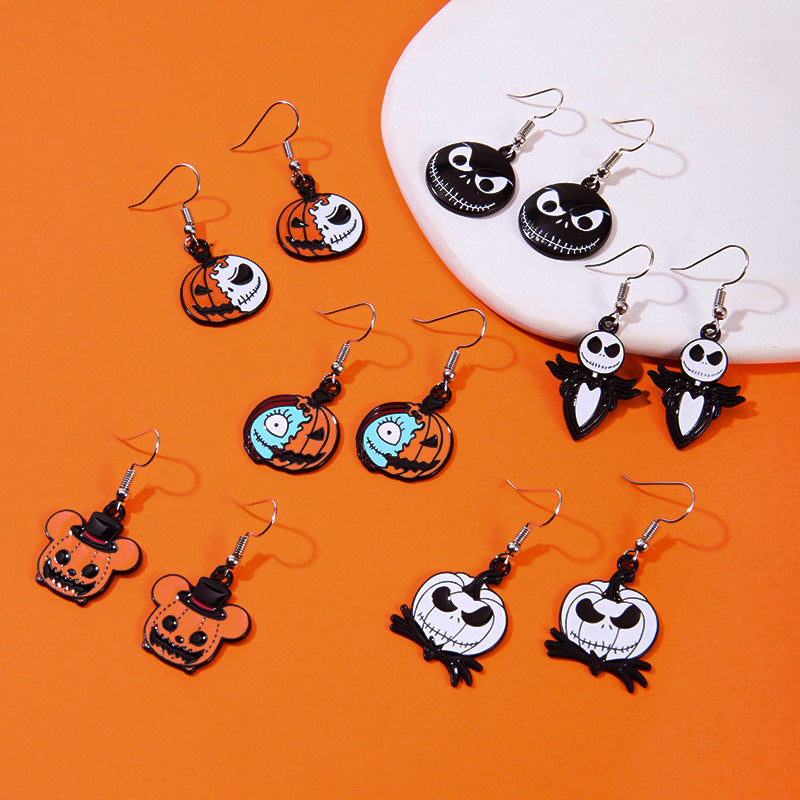 Wholesale  Themed Skull Pumpkin Earrings Zinc Alloy Drip Oil Fashion Jewelry Accessory For Party Gift OLY Exclusive