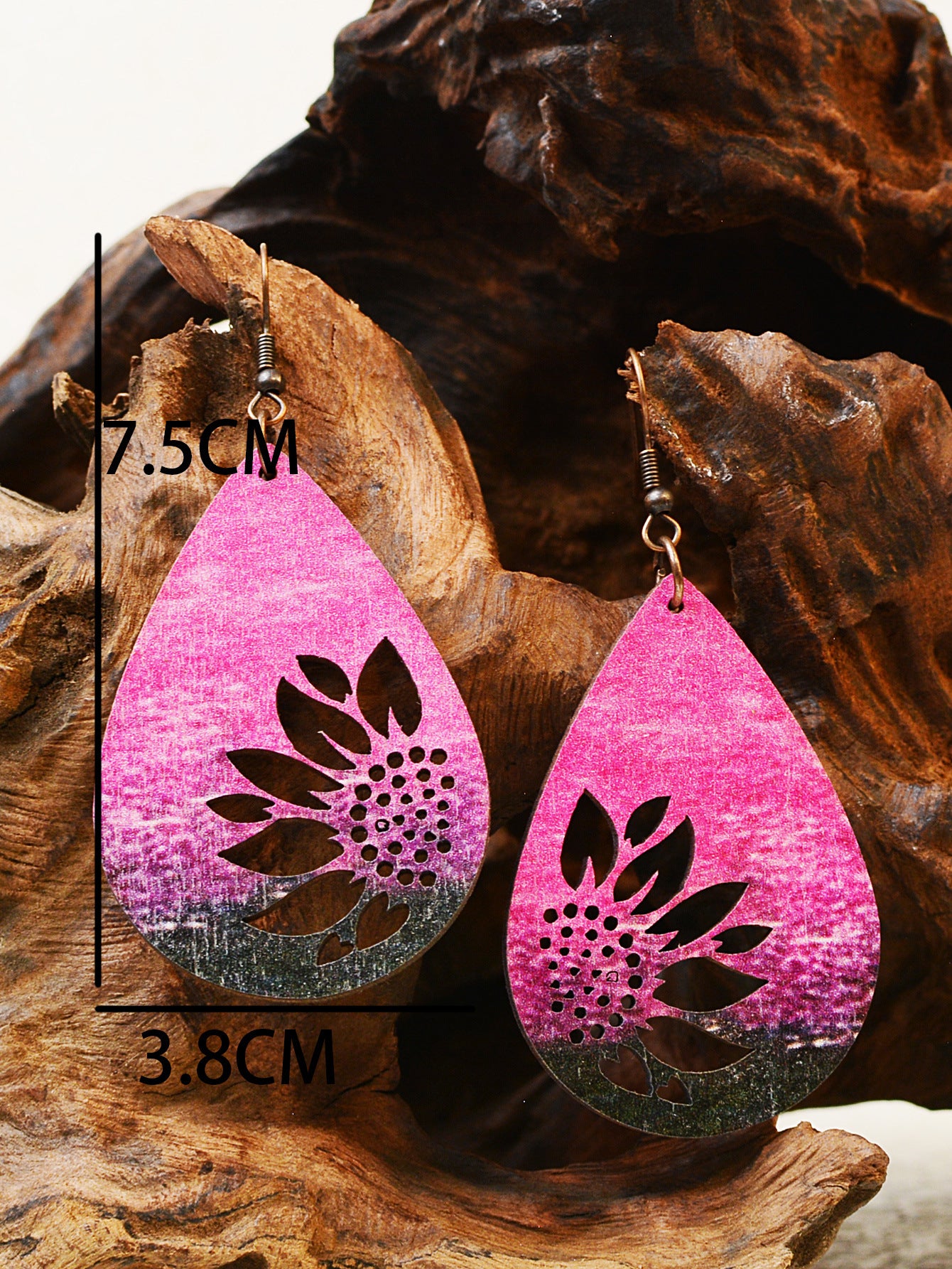Wholesale Western Style Sunflower Wooden Double Sided Print Earrings