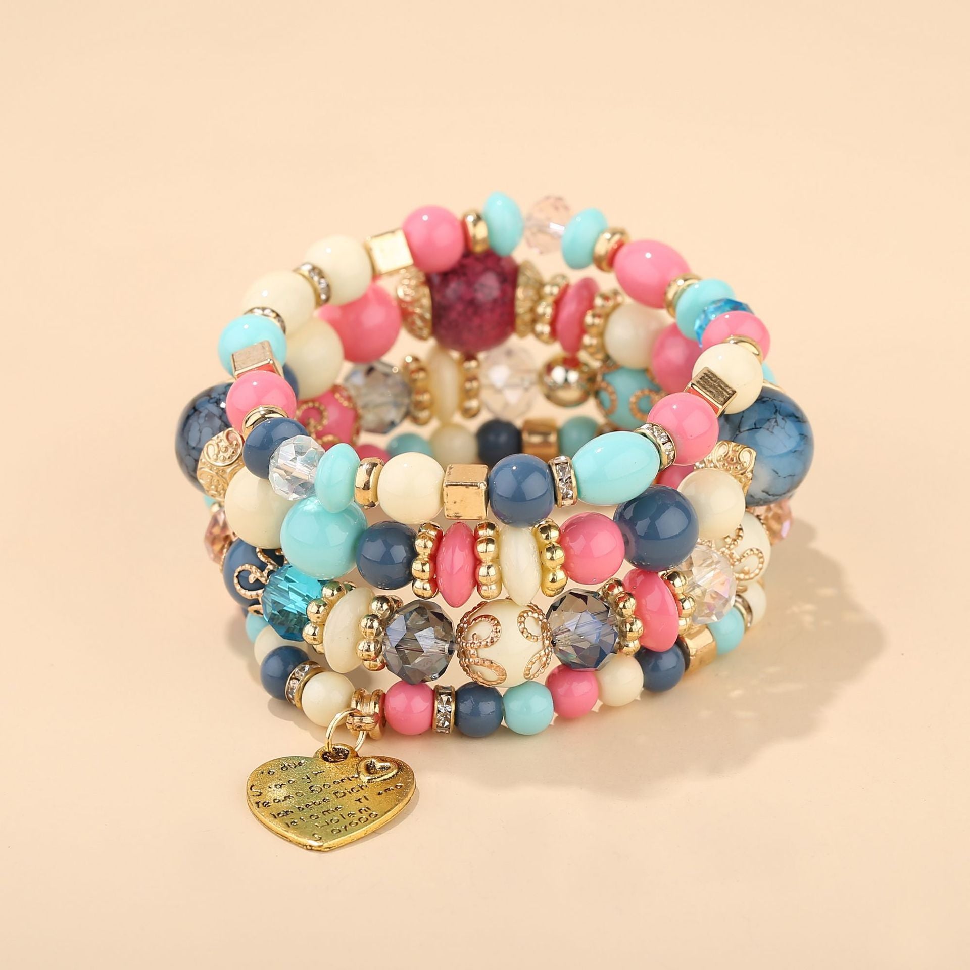 Wholesale Bohemian style crystal peach heart multi-layered bracelet