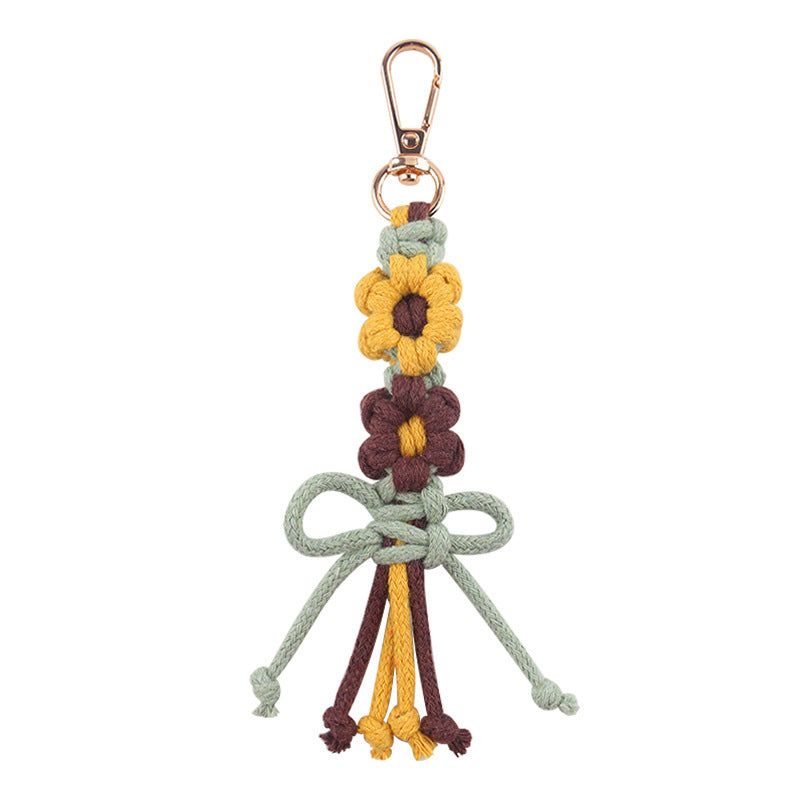 Wholesale New pure hand-woven cartoon flower bow key chain pendant creative color cotton rope accessories