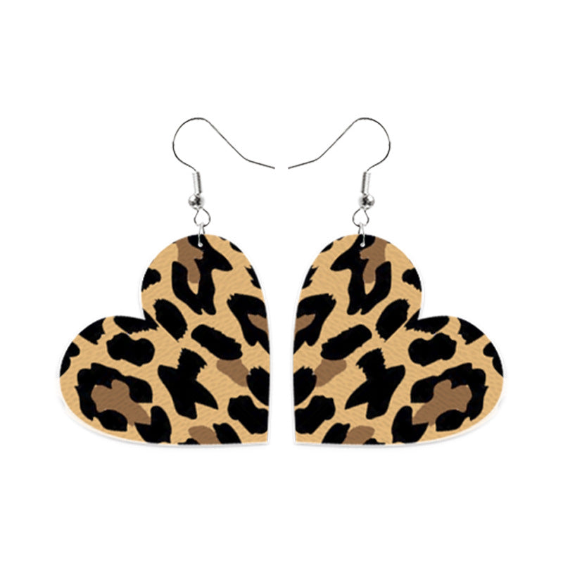 Wholesale Valentine's Day Red and Black Plaid Tie-dye Leopard Print Heart-shaped Leather Teardrop Earrings