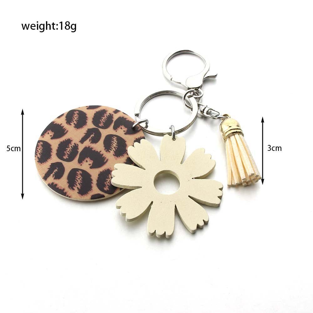 Wholesale Sunflower Hollow Leopard Print Tassel Keychain