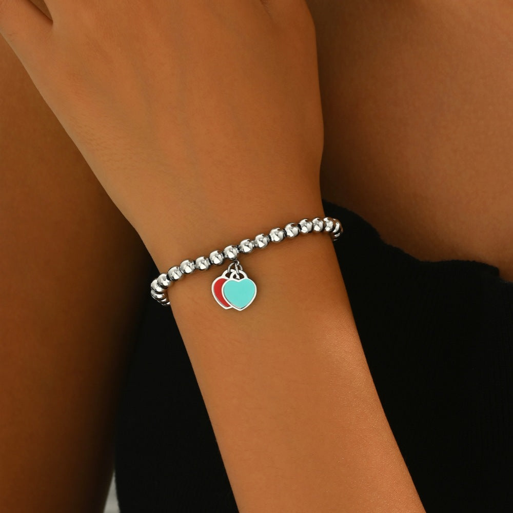 Wholesale Stainless Steel Powder Blue Double Heart Bracelet