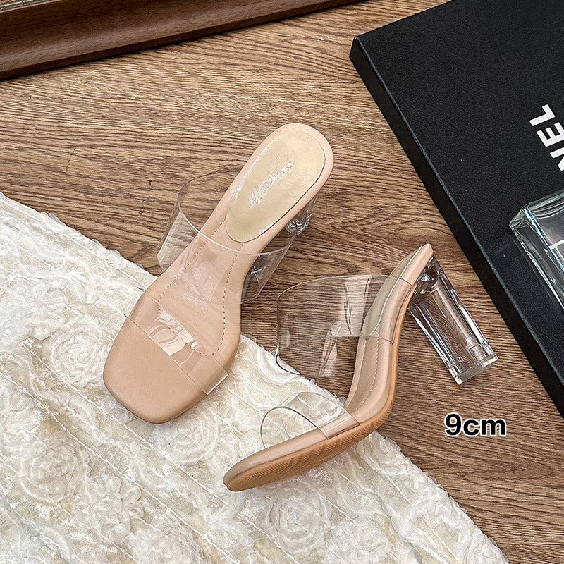 Wholesale Transparent for Women Crystal Heels for Outer Wear Soft Bottom Small Size Sandals and Slippers