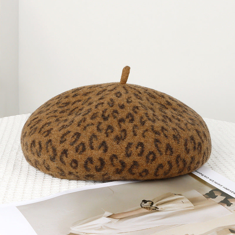 Wholesale Leopard Print Woolen Painter Hat Three-dimensional Wool Beret