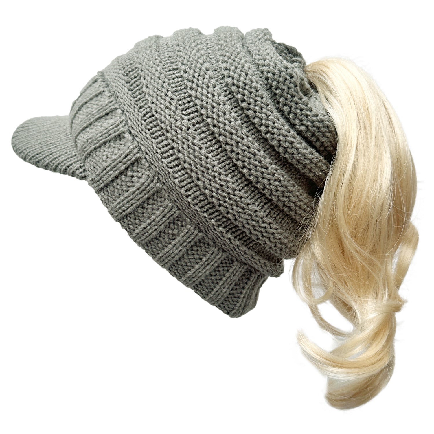 Wholesale Curled Stripe Ponytail Knitted Duck Tongue Wool Hat