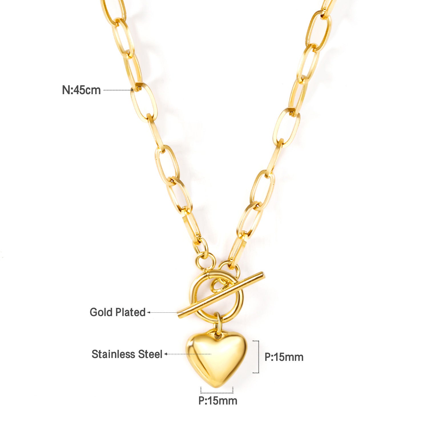 Wholesale 18k Gold-Plated Heart Pendant Stainless Steel Necklace