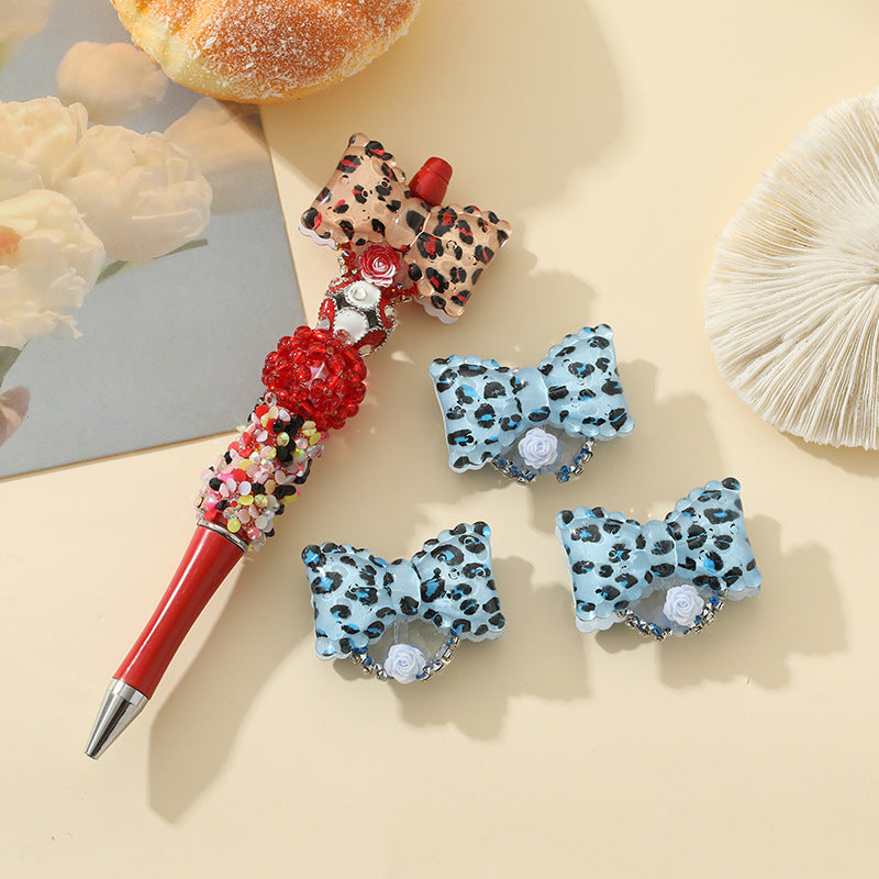 Wholesale 10pcs Cute Leopard Bow Flower Bead Accessories DIY Acrylic Beads
