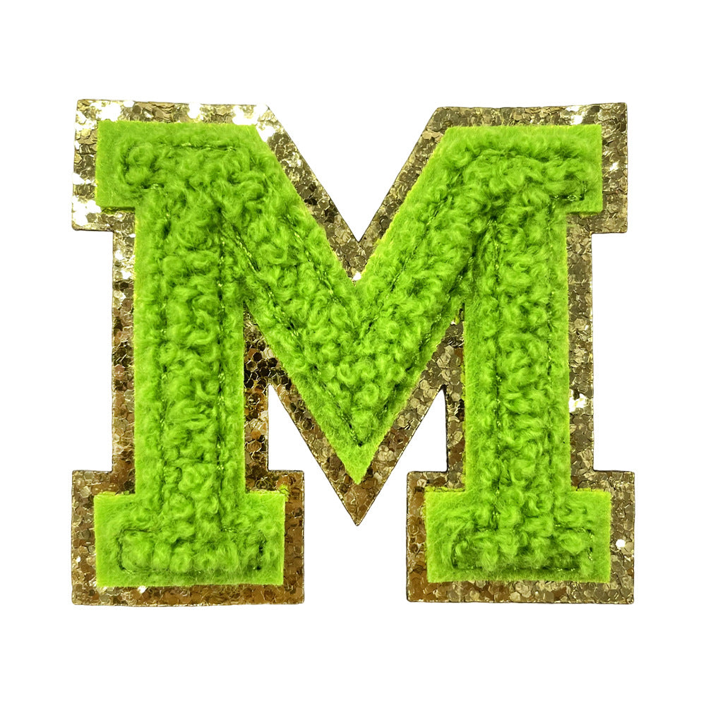 Wholesale Gold Glitter A Z Letter Patches Towel Embroidery Appliques Self Adhesive For Coats Stylish DIY Fashion Accessory