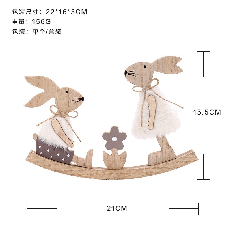 Wholesale New Easter home decoration painted seesaw Rabbit wooden desktop ornaments