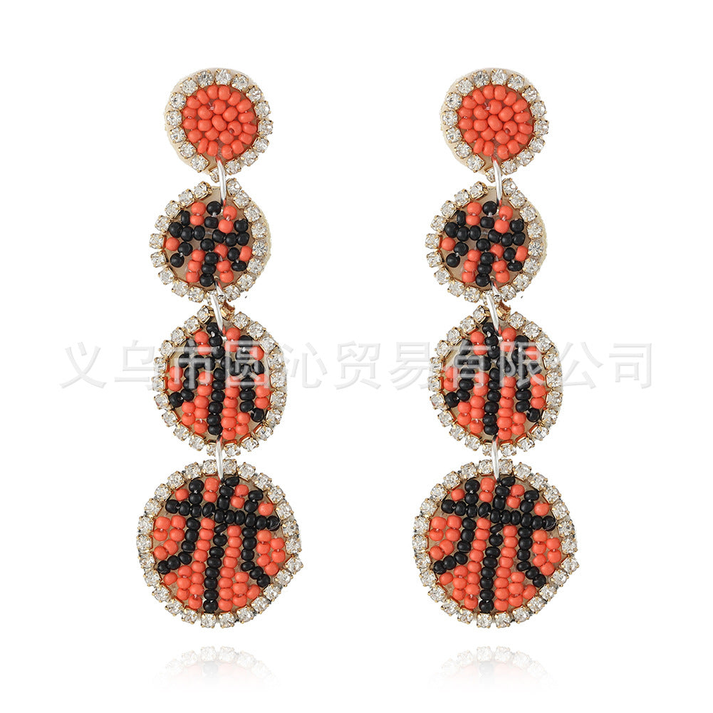 Wholesale Bohemian Ball Fabric Rice Bead Earrings
