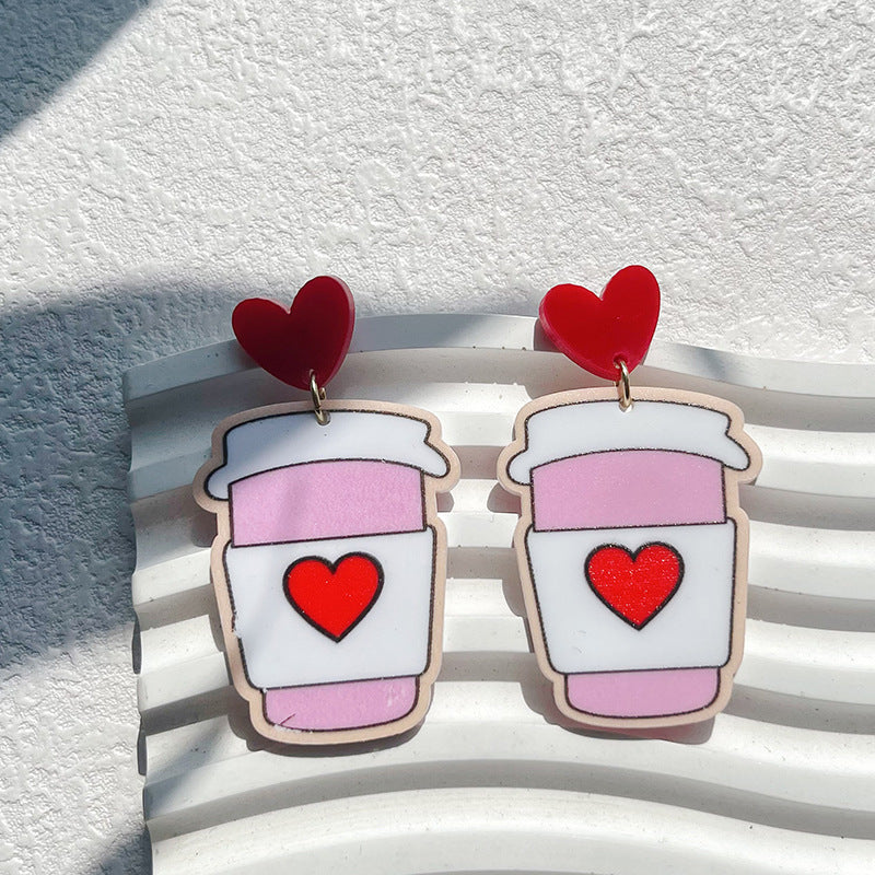 Wholesale Valentine' s Day Pink Love Acrylic Earrings
