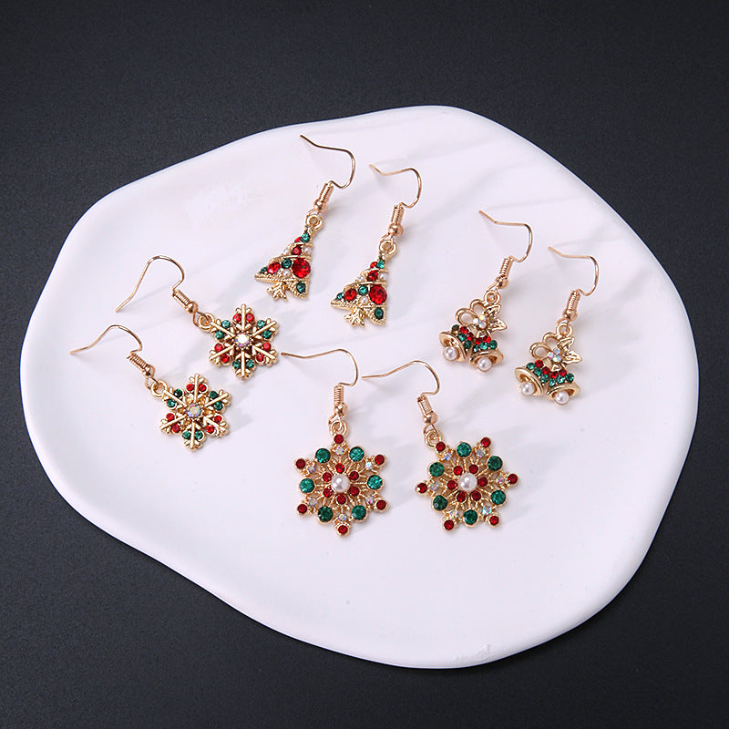 Wholesale Diamond Bell Snowflake Christmas Tree Earrings