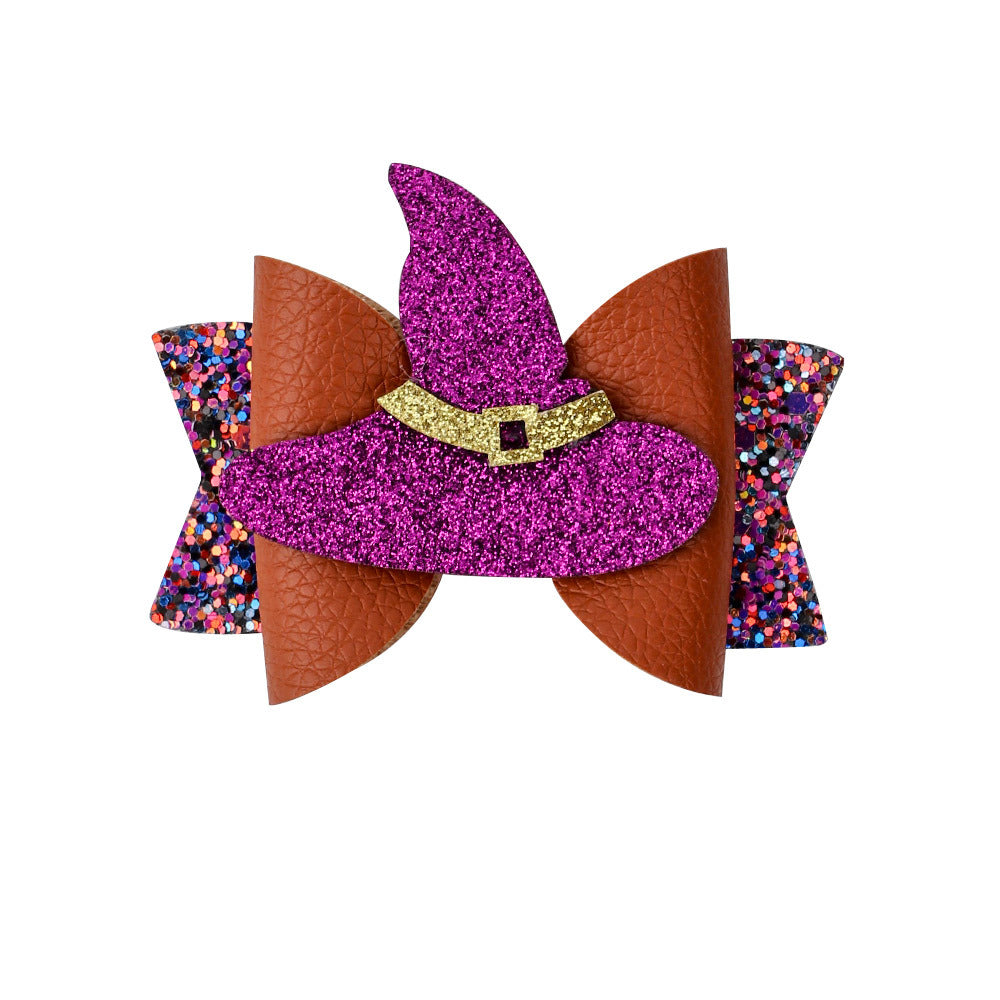 Wholesale Bow Pumpkin Leather Kids Hair Clips