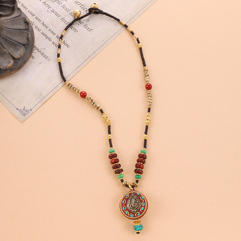 Wholesale Retro Ethnic Style Natural Stone Braided Necklace