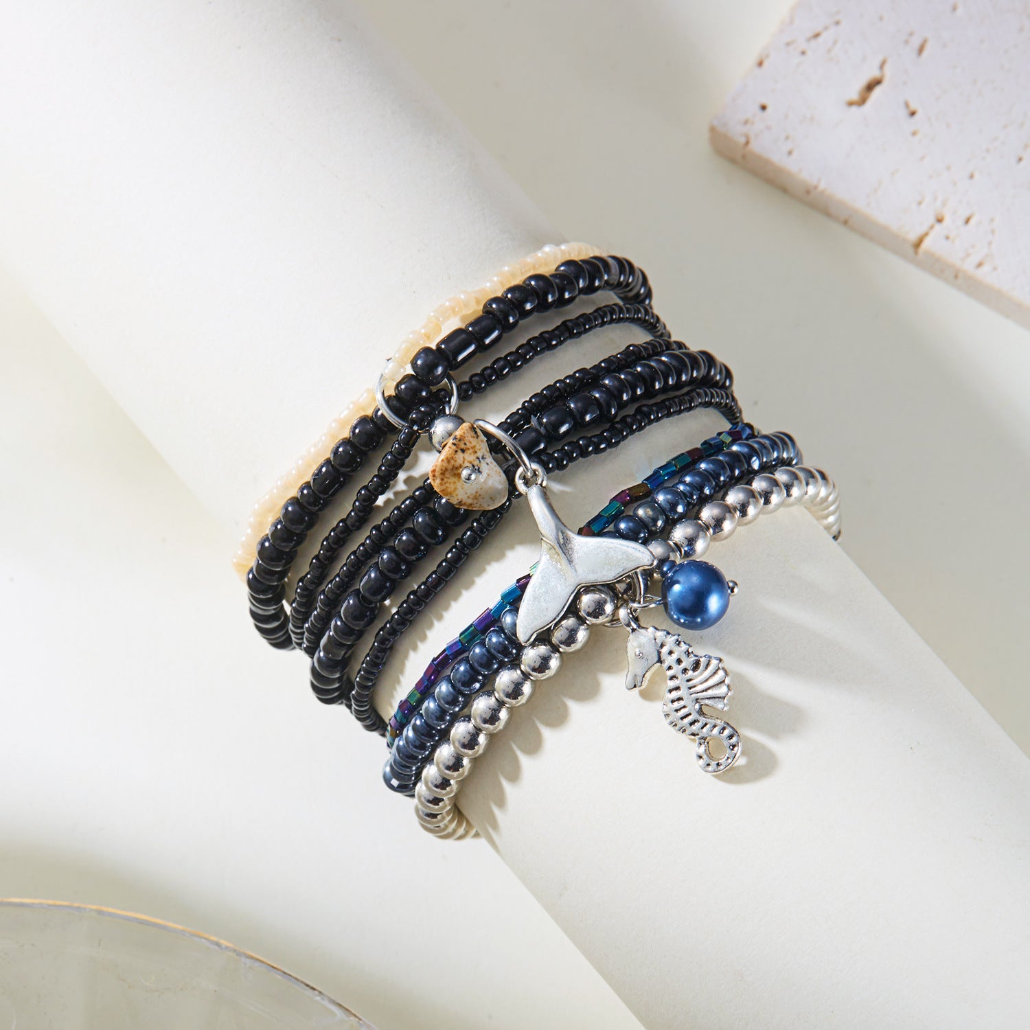 Wholesale Bohemian Ocean Shell Turtle Fishtail Rice Bead Bracelet Set