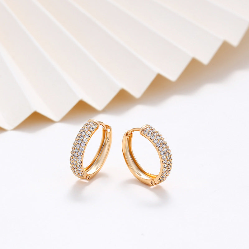 Wholesale Three Row Diamond Wide Face Retro High End Loop Earrings