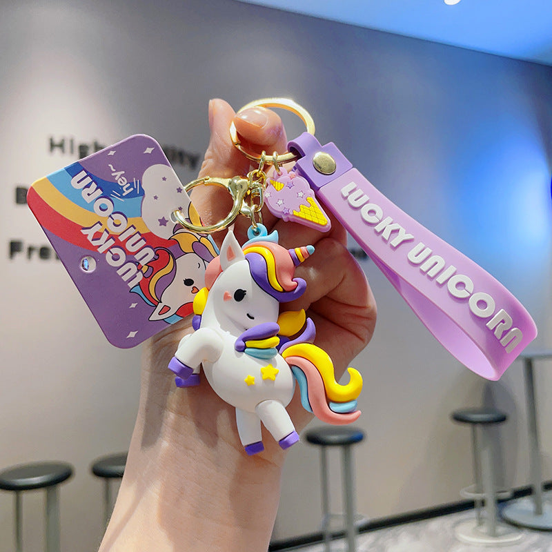 Wholesale Cartoon Colorful Unicorn PVC Keychain