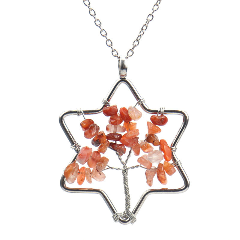Wholesale Handmade Six-pointed Star Tree of Life Crushed Stone Crystal Necklace