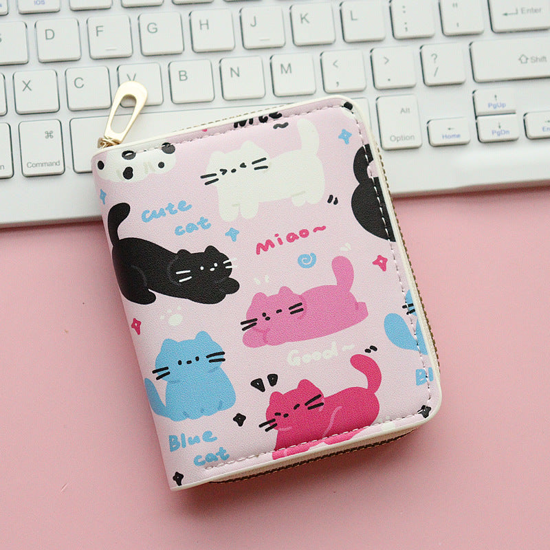 Wholesale  Short Zipper Cute Print Student Cartoon Cat Wallet