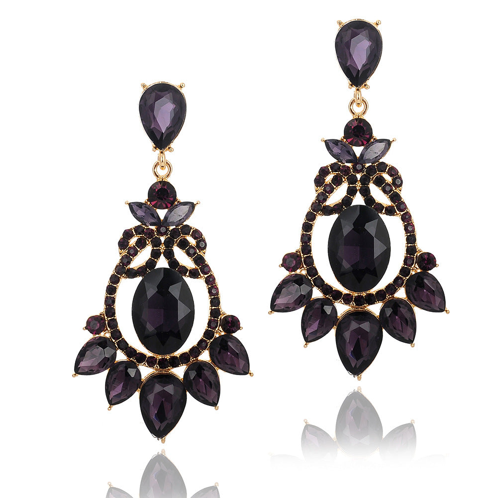 Wholesale Vintage Luxury Crystal Cutout Zinc Alloy Earrings