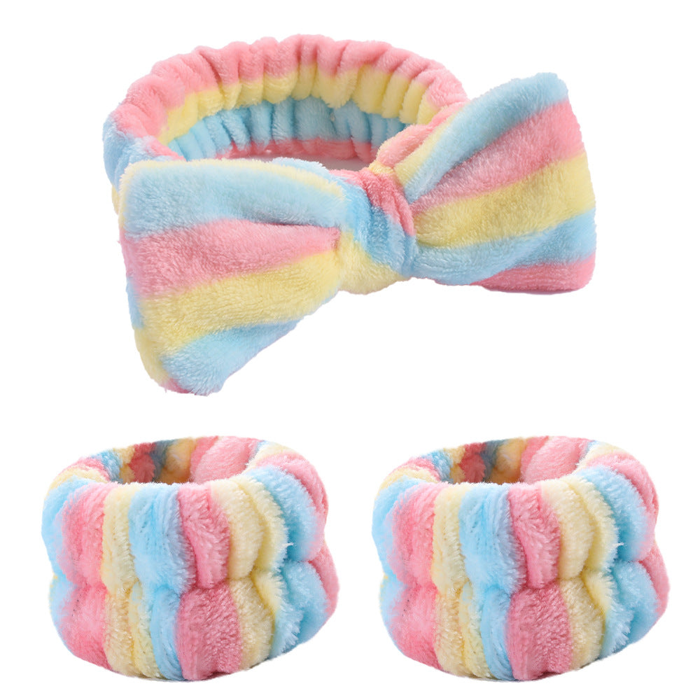 Wholesale Color Leopard Coral Fleece Wash Face Wrist Band Headband