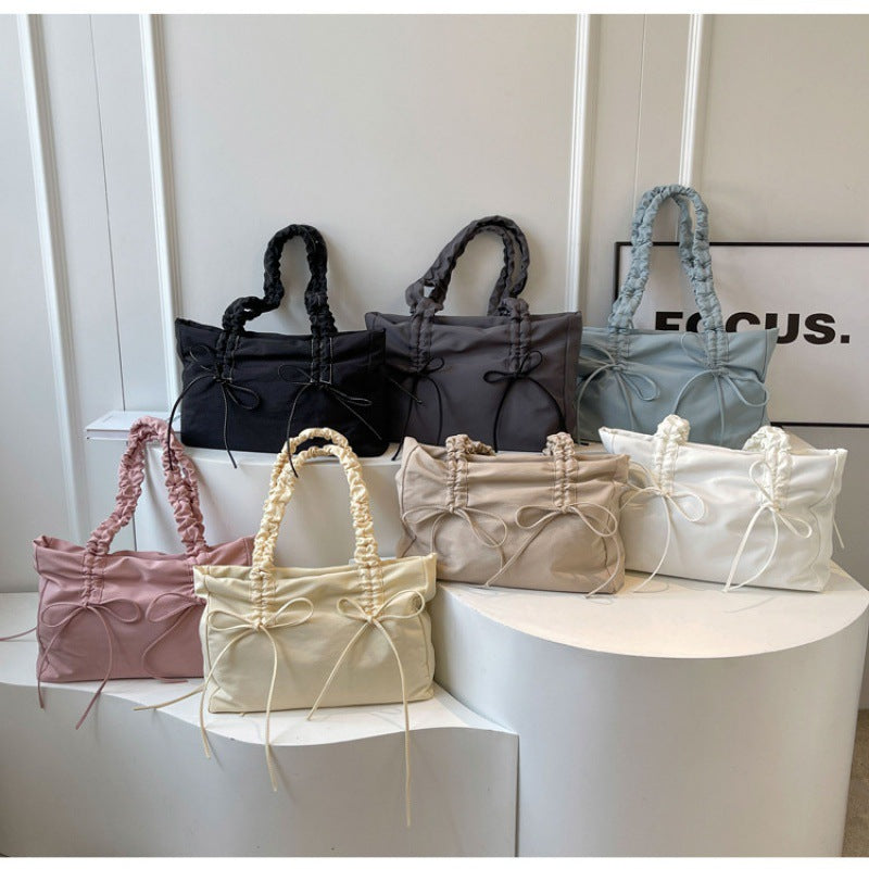 Wholesale Fashion pleated large capacity bow tote bag women's bag shoulder underarm bag