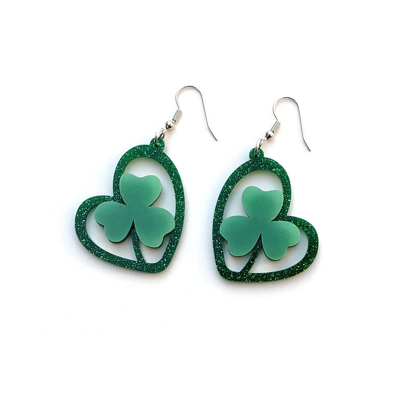 Wholesale Ireland St. Patrick's Day Jewelry Acrylic Luminous Clover Earrings Carnival Party Earrings