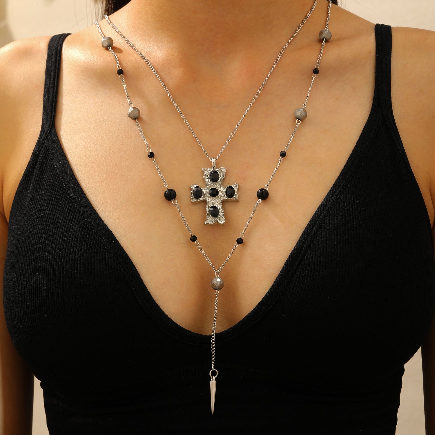 Wholesale Zinc Alloy Gothic Cross Pendant Necklace Punk  Design Electroplated Finish Fashion Jewelry Gift For Women