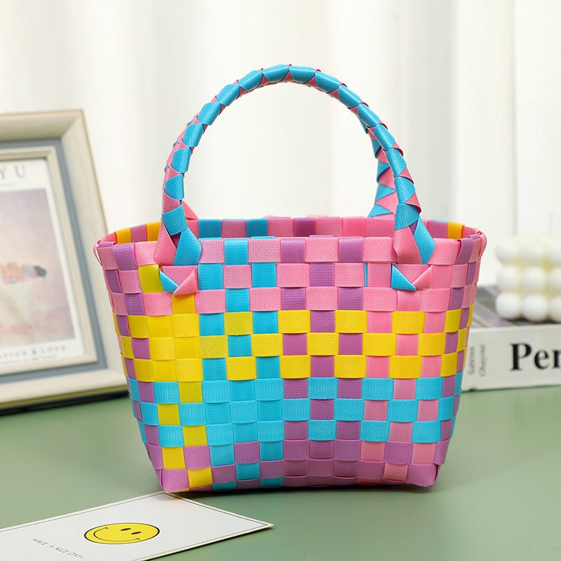 Wholesale Children's flower cute summer beach colorful literary hand-woven handbag