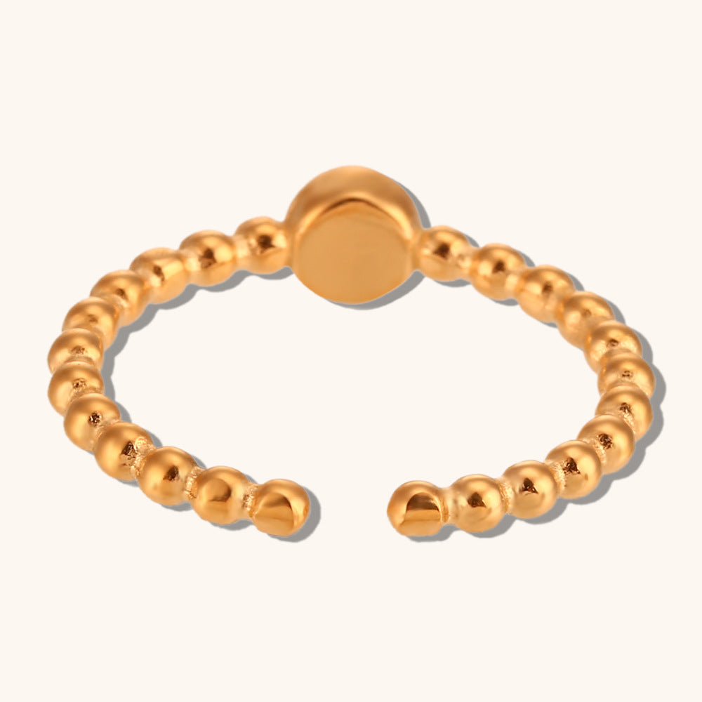 Wholesale Stainless Steel 18K Gold Plated Open Round Bead Zircon Ring