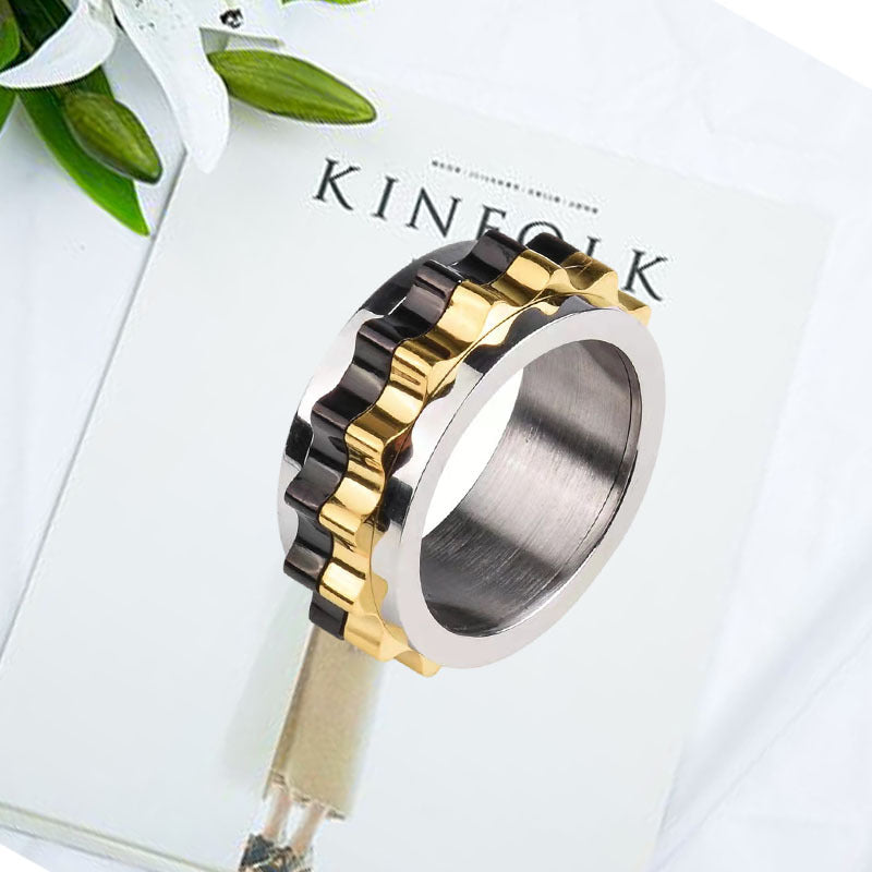 Wholesale Rotatable Gear Electroplated Black Gold Minus Stainless Steel Ring