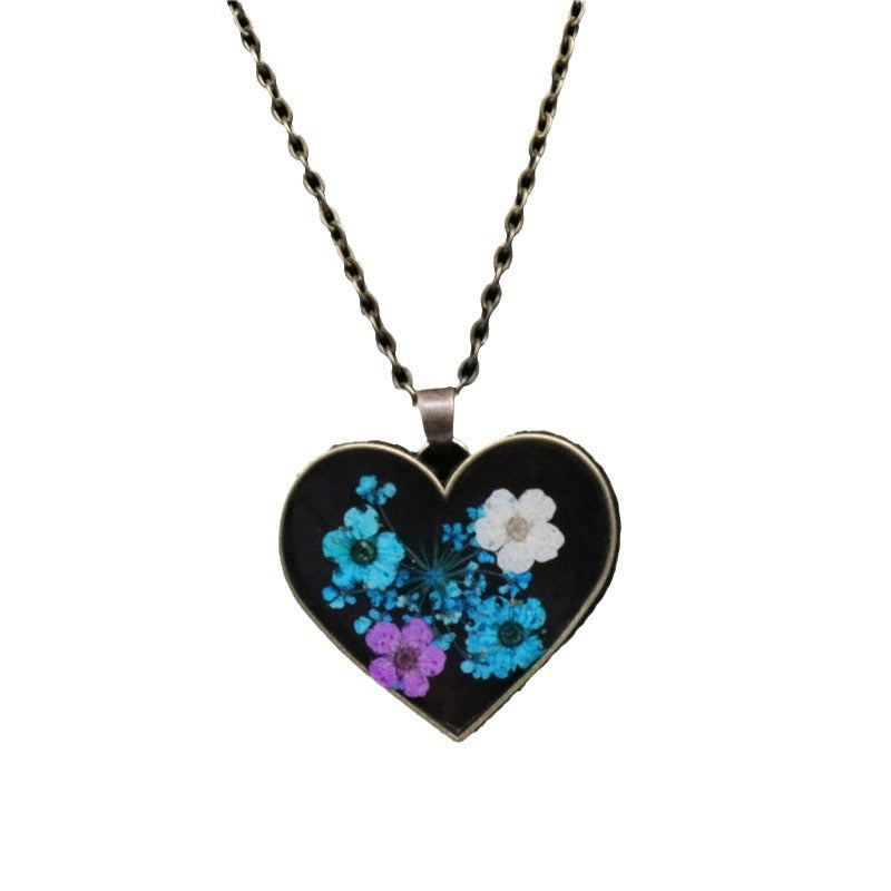 Wholesale 12pcs Resin Dried Flower Specimen Alloy Necklace