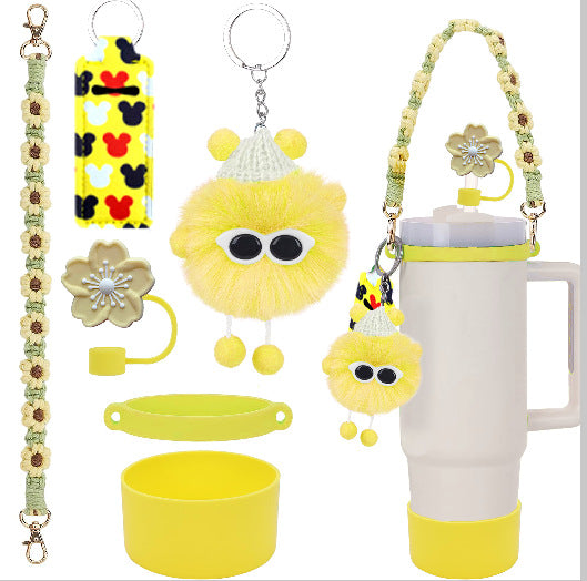 Wholesale Plush pendant butterfly straw hat cup sleeve cup chain accessories