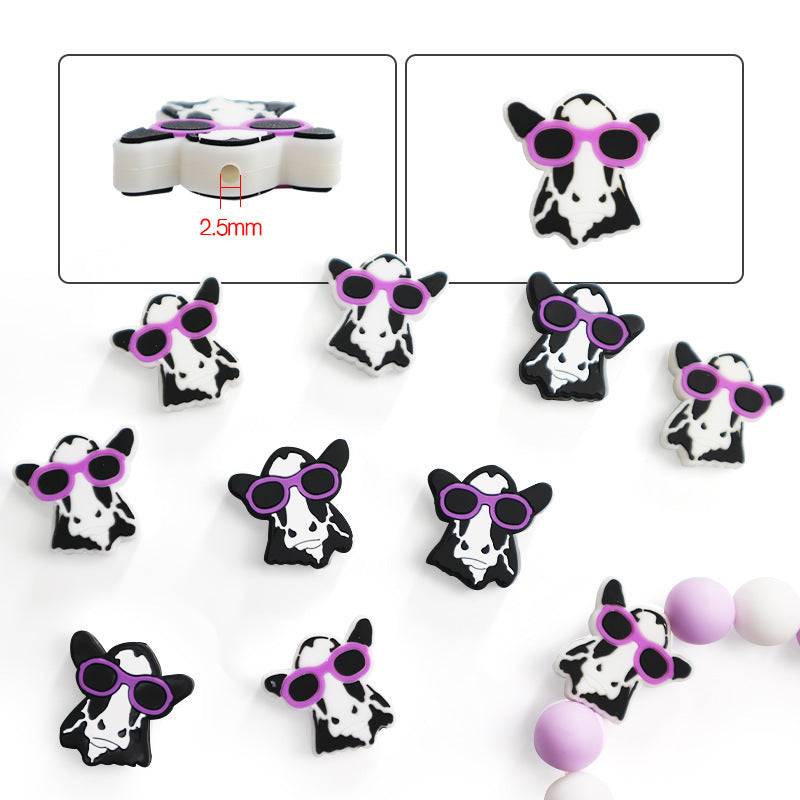 Wholesale 10pcs Silicone Cartoon Cow Loose Beads