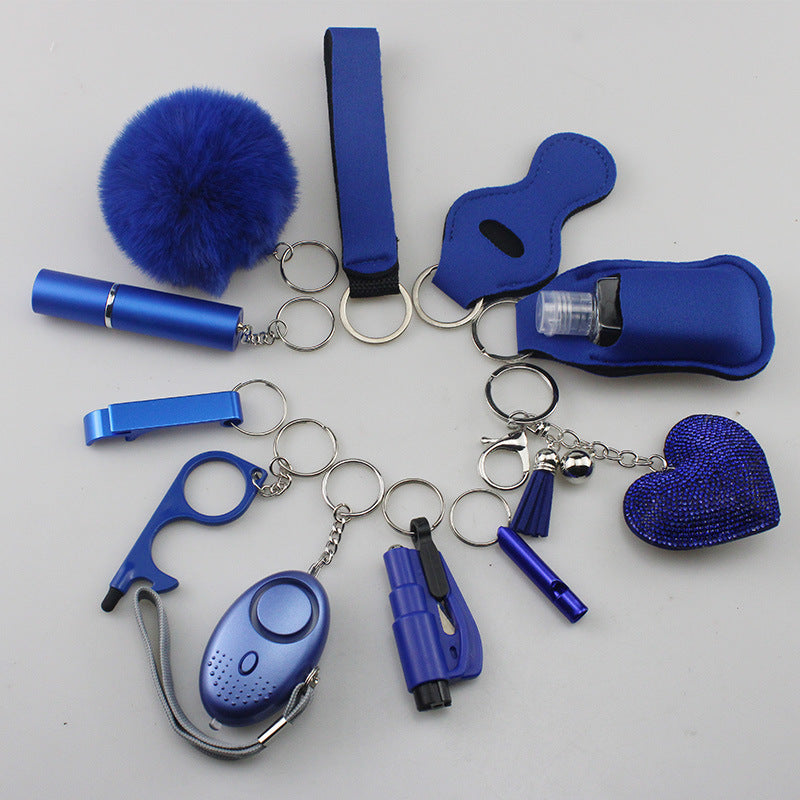 Wholesale Rhinestone Love Lipstick Set Bottle Opener Hair Ball Whistle Keychain Set